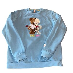 The Fifth Loop Size Medium BITTER-SWEET  Teddy Bear Skeleton Sweatshirt Sky Blue